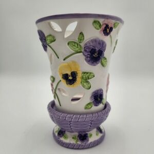 "Pretty As A Pansy" Angela Reitter Papel Giftware 2-Piece Candle Stand & Chimney